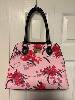 St. John Floral Satchel Handbag - Pink Floral with Black Trim